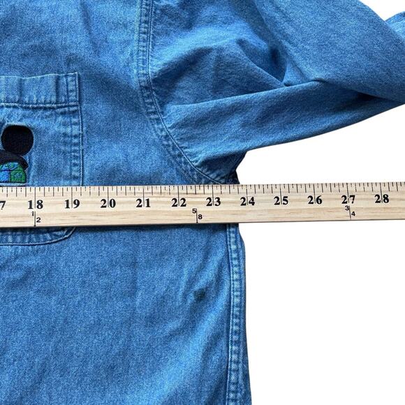 Disney Originals Embroidered One World One Mouse Denim Button Down Shirt Large - Picture 5 of 7